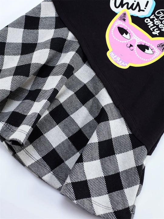 Denokids Kız Çocuk Havalı Kedi Elbise Siyah MS-20K1-016