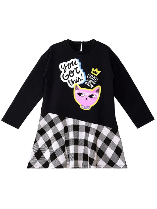 Denokids Kız Çocuk Havalı Kedi Elbise Siyah MS-20K1-016