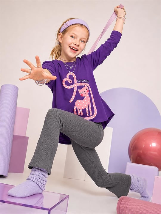Denokids Kız Çocuk İspanyol Paça Tayt Uzun Kol Tişört Takım Mor CFF-26S1-067