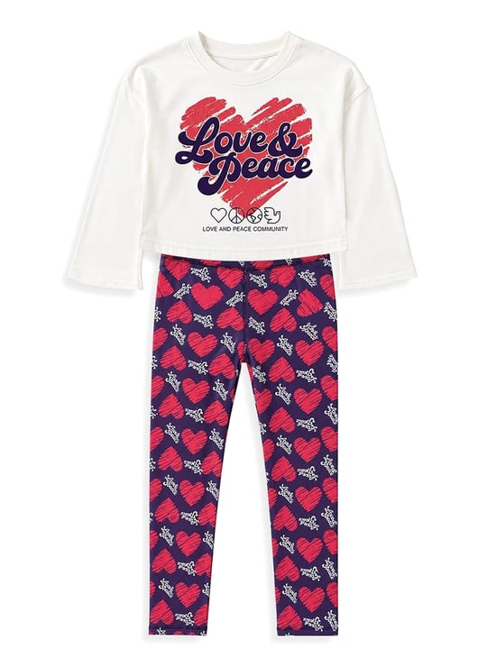 Denokids Kız Çocuk Kalpli Uzun Kol Tişört Tayt Takım Lacivert CFF-26S1-049