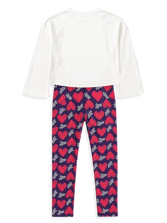 Denokids Kız Çocuk Kalpli Uzun Kol Tişört Tayt Takım Lacivert CFF-26S1-049