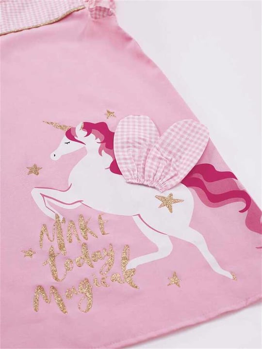 Denokids Kız Çocuk Kanatlı Unicorn Ekoseli Elbise Pembe MS-22Y1-012