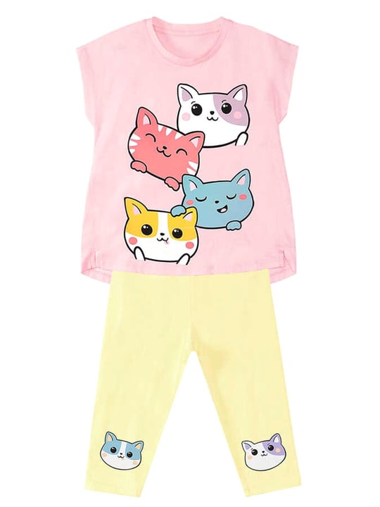 Denokids Kız Çocuk Kediler Tunik Tayt Takım CFF-24Y1-111