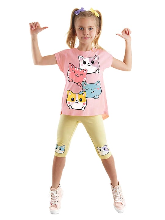 Denokids Kız Çocuk Kediler Tunik Tayt Takım CFF-24Y1-111