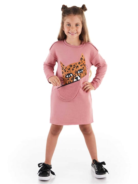 Denokids Kız Çocuk Leopar Cepli Kalın Elbise Pembe MS-21S1-028
