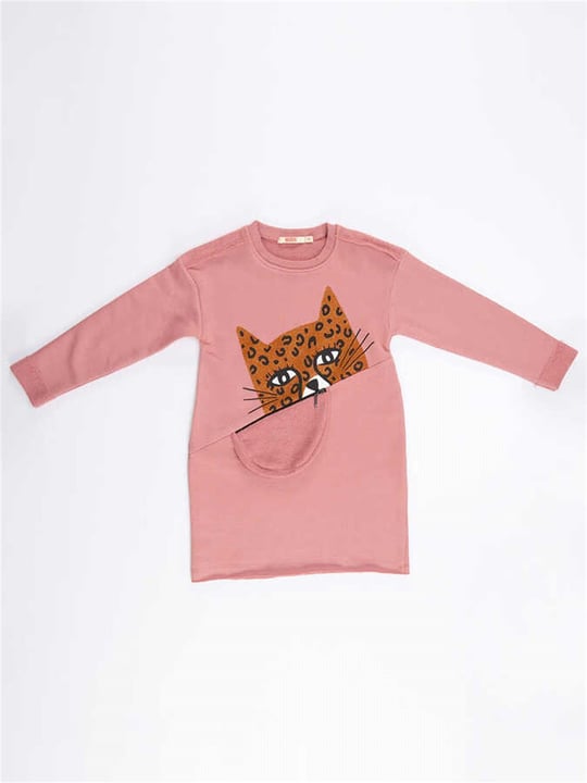 Denokids Kız Çocuk Leopar Cepli Kalın Elbise Pembe MS-21S1-028