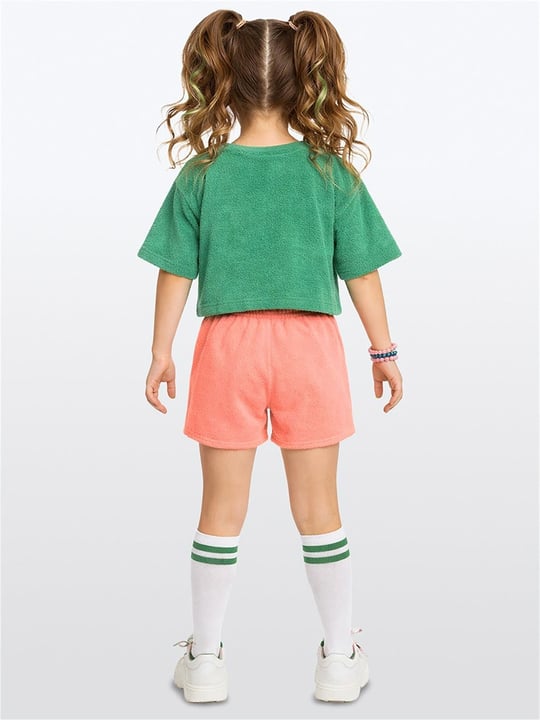Denokids Kız Çocuk Leopar Havlu Kumaş Tişört Şort Takım CFF-26Y1-029