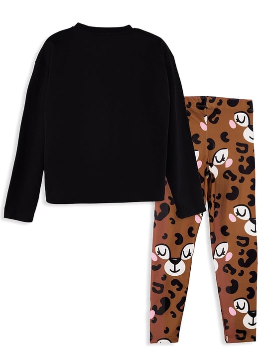 Denokids Kız Çocuk Leoparlı Tişört Tayt Takım Siyah CFF-25S1-147