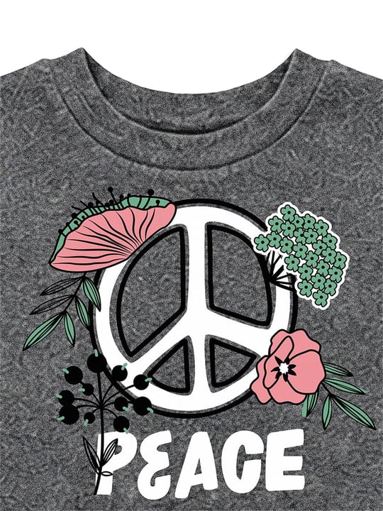 Denokids Kız Çocuk Peace Flower Crop Sweatshirt Eşofman Takımı Antrasit CFF-26S1-051