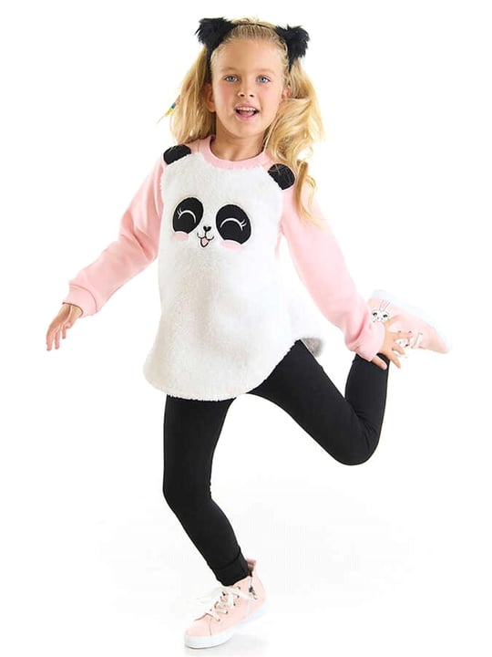 Denokids Kız Çocuk Peluş Panda Sweatshirt Tayt Takım CFF-22K1-015