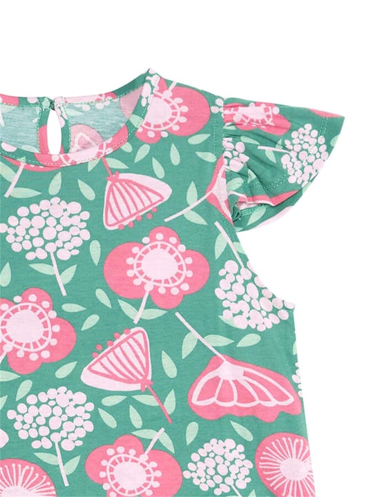 Denokids Kız Çocuk Pembe Çiçekli Fırfırlı Elbise Yeşil CFF-24Y1-077