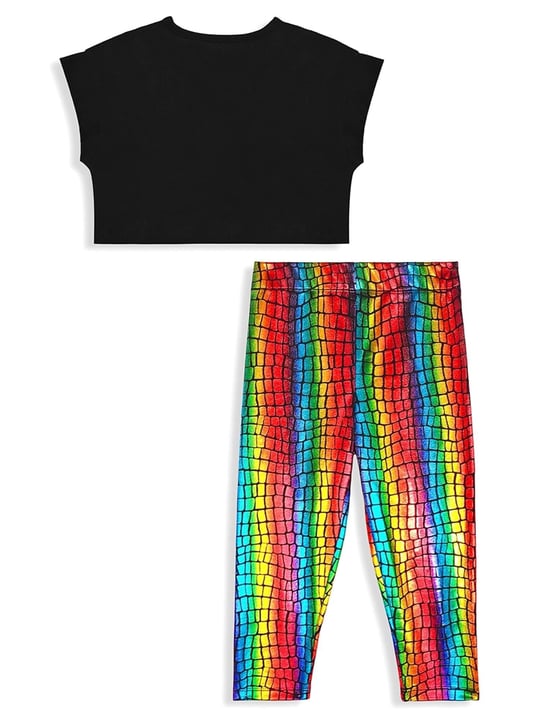 Denokids Kız Çocuk Renkli Varak Crop Tayt Takım CFF-26Y1-105