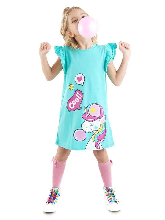 Denokids Kız Çocuk Sakızlı Unicorn Elbise Turkuaz CFF-23Y1-077