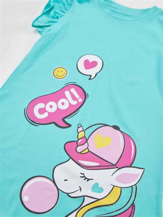 Denokids Kız Çocuk Sakızlı Unicorn Elbise Turkuaz CFF-23Y1-077