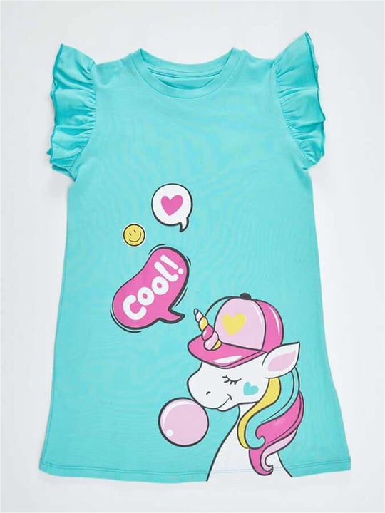 Denokids Kız Çocuk Sakızlı Unicorn Elbise Turkuaz CFF-23Y1-077