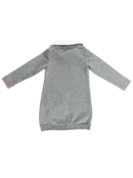 Denokids Kız Çocuk Şal Yaka Kedi Cepli Kalın Elbise Gri MS-22K1-056