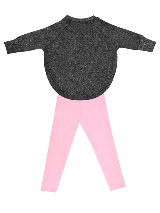 Denokids Kız Çocuk Sevgili Kedicik Sweatshirt Tayt Takım Gri Pembe MS-18S1-172
