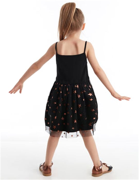Denokids Kız Çocuk Siyah Bakır Yıldızlı Elbise CFF-20Y1-037