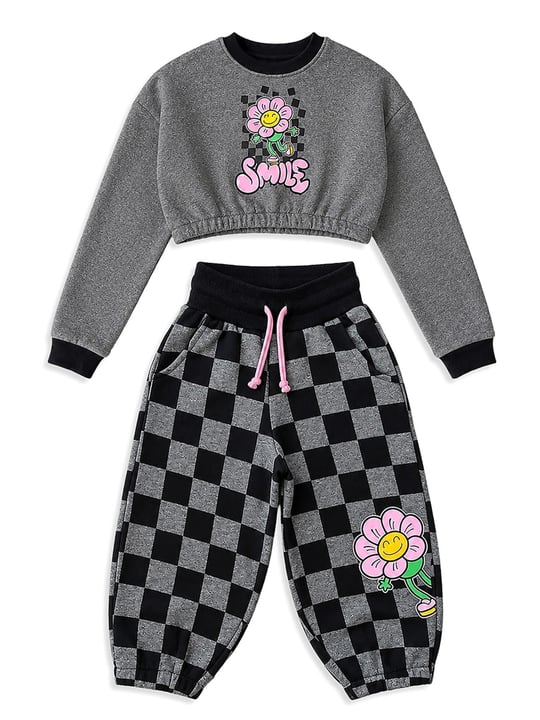 Denokids Kız Çocuk Smile Eşofman Takımı Antrasit CFF-26S1-047