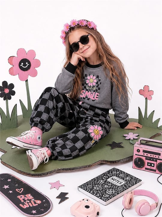 Denokids Kız Çocuk Smile Eşofman Takımı Antrasit CFF-26S1-047