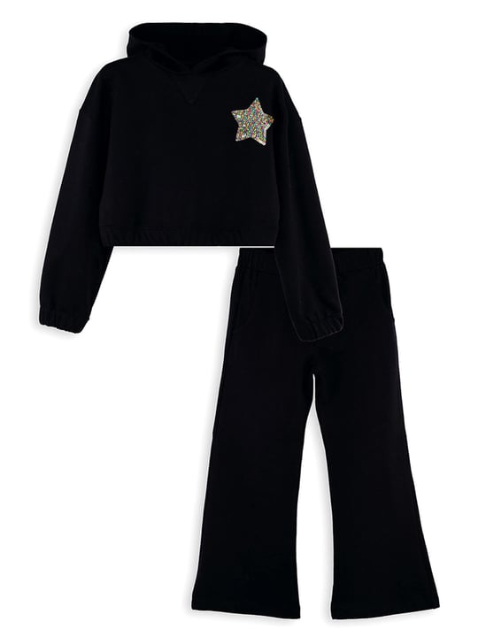 Denokids Kız Çocuk Stars Crop Eşofman Takım Siyah CFF-25S1-155