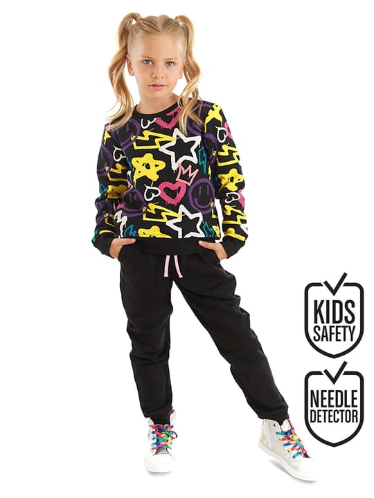 Denokids Kız Çocuk Street Style Eşofman Takımı Siyah MS-23S1-050
