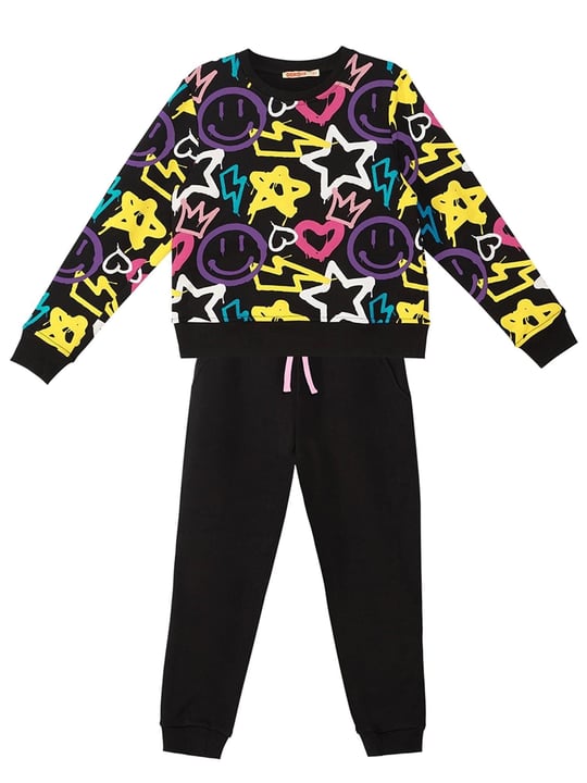 Denokids Kız Çocuk Street Style Eşofman Takımı Siyah MS-23S1-050