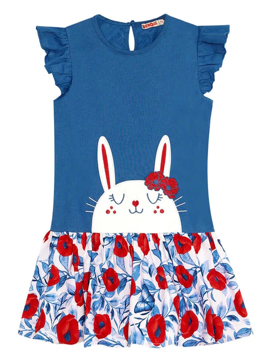 Denokids Kız Çocuk Süslü Tavşan Çiçekli Elbise CFF-24Y1-083