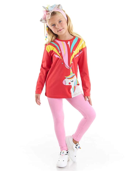 Denokids Kız Çocuk Unicorn Gücü Tunik Tayt Takım CFF-22K1-007
