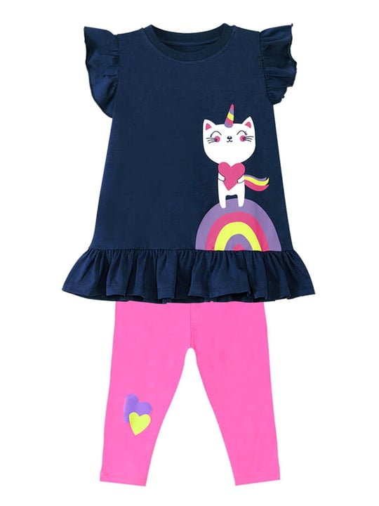 Denokids Kız Çocuk Unicorn Kedi T-shirt Tayt Takım CFF-24Y1-103