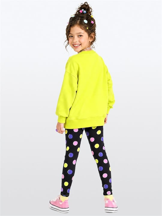 Denokids Kız Çocuk Unicorn Puantiyeli Tayt Sweatshirt Takım Fıstık Yeşili CFF-26S1-069
