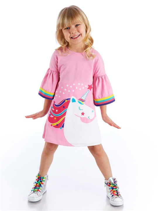 Denokids Kız Çocuk Unicorn Star Elbise Pembe CFF-21Y2-005