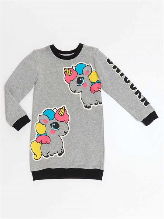 Denokids Kız Çocuk Unicorn Sweat Elbise Gri CFF-22S1-047