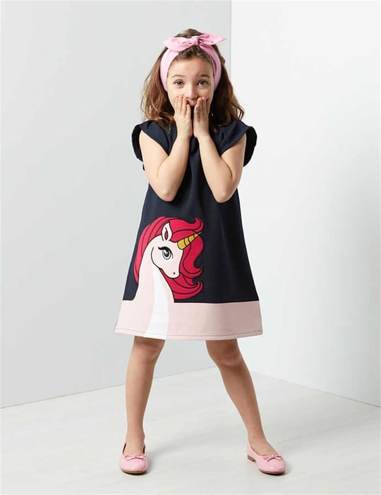Denokids Kız Çocuk Unique Unicorn Elbise Lacivert CFF-19Y1-057