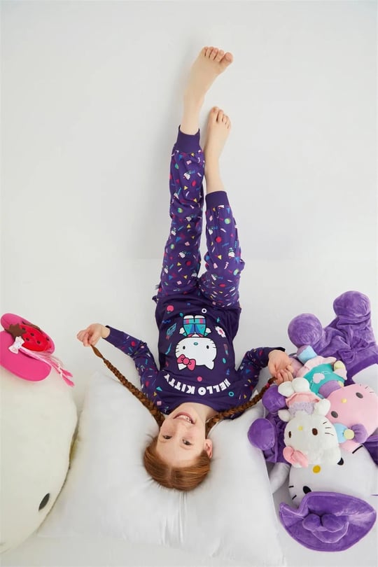 Denokids Kız Çocuk  Uzun Kol Pamuklu Pijama Takımı Mor DM09-ROZ-61