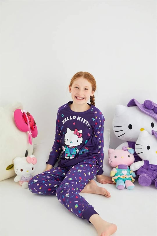 Denokids Kız Çocuk  Uzun Kol Pamuklu Pijama Takımı Mor DM09-ROZ-61
