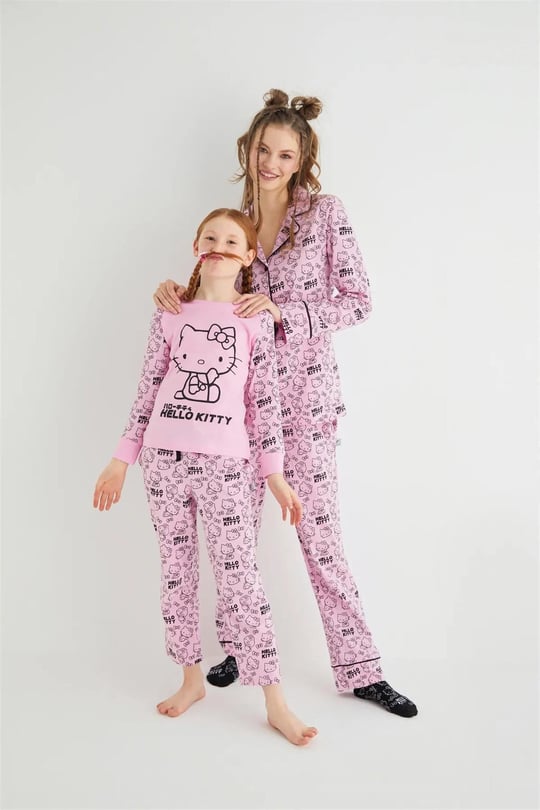 Denokids Kız Çocuk Uzun Kol Pamuklu Pijama Takımı Pembe DM09-ROZ-51