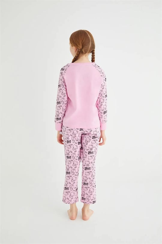 Denokids Kız Çocuk Uzun Kol Pamuklu Pijama Takımı Pembe DM09-ROZ-51
