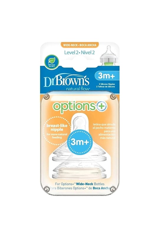 Dr Brown's Biberon Emziği 2'li Silikon Geniş Ağız 3 Ay+ 2201