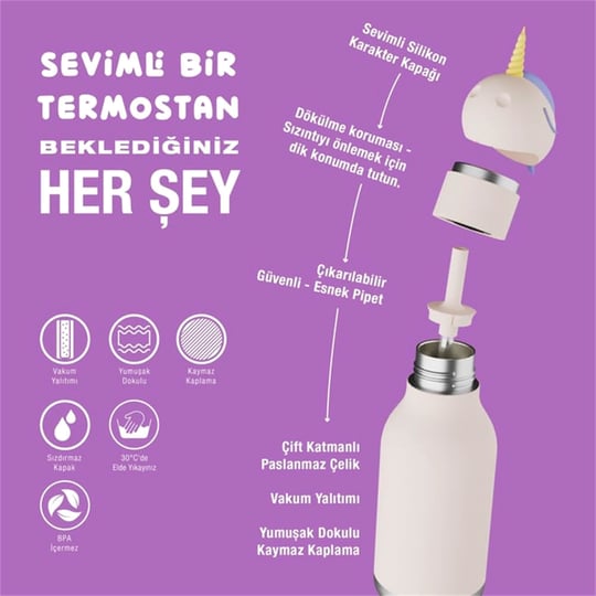 Globber Asobu Bestle Bottle Pipetli Çelik Suluk Unicorn SBV44-UNICORN