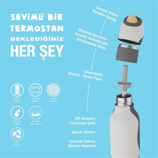 Globber Asobu Bestle Bottle Pipetli Çelik Suluk Penguin SBV44-PENGUIN