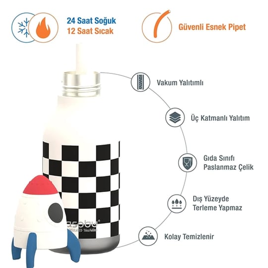 Globber Asobu Bestle Bottle Pipetli Çelik Suluk Rocket SBV44-ROCKET