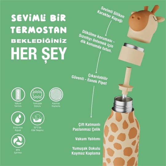 Globber Asobu Bestle Bottle Pipetli Çelik Suluk Giraffe SBV44-GIRAFFE