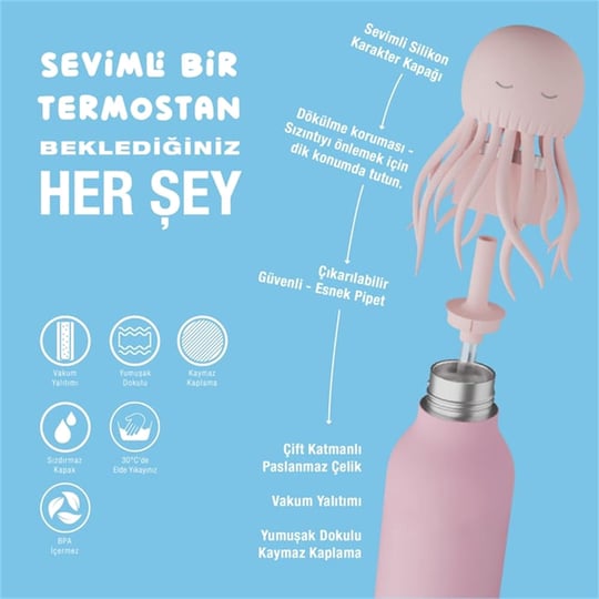 Globber Asobu Bestle Bottle Pipetli Çelik Suluk Jellyfish SBV44-JELLYFISH