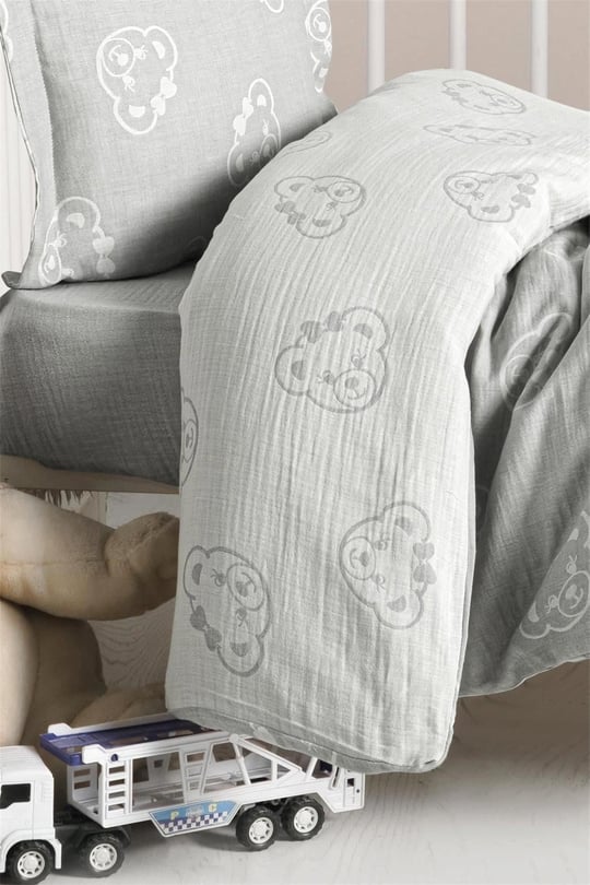 Kanz Bebek Bear Müslin 3 Parça Nevresim Takımı Gri KNZ-013