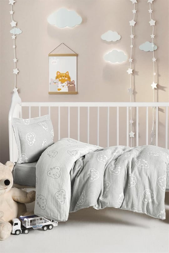 Kanz Bebek Bear Müslin 3 Parça Nevresim Takımı Gri KNZ-013