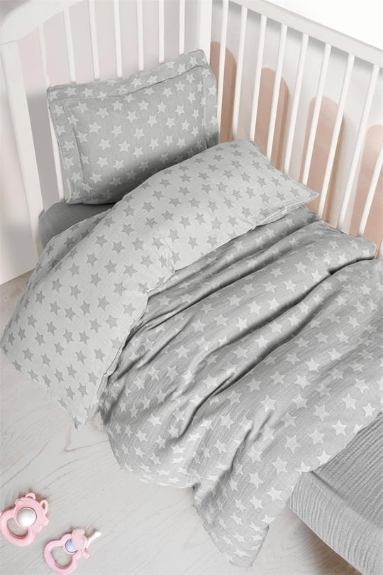 Kanz Bebek Star Müslin 3 Parça Nevresim Takımı Gri KNZ-013