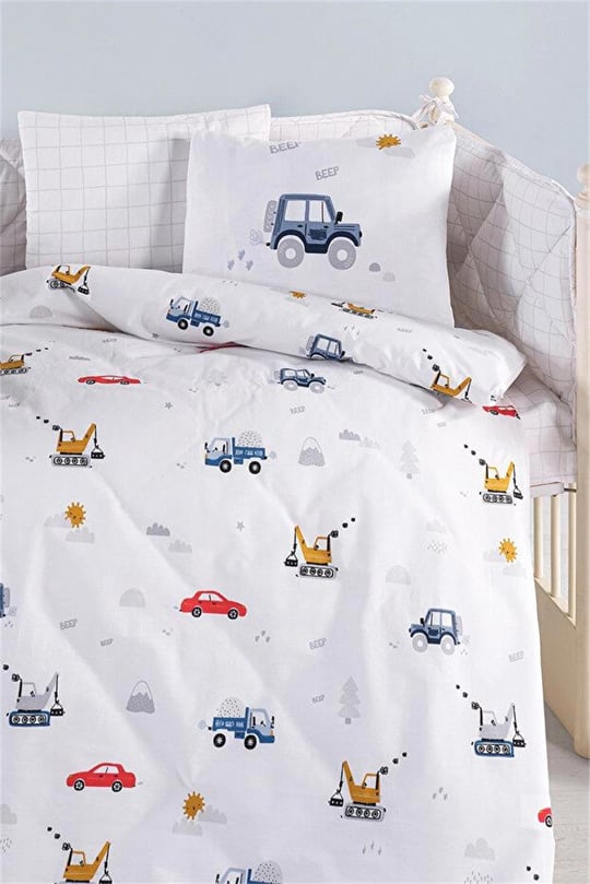 Kanz Erkek Bebek Digger Cars Pamuklu 8 Parça Uyku Seti KNZ-003