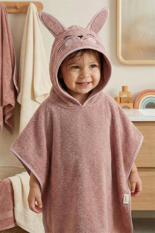Kanz Kız Bebek Bunny Havlu Panço Koyu Pudra KNZ-038