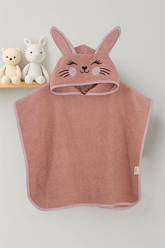 Kanz Kız Bebek Bunny Havlu Panço Koyu Pudra KNZ-038